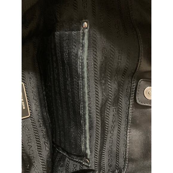 PRADA LARGE BLACK NYLON HANDBAG WITH BRAIDED LEATHER HANDLES - Picture 14 of 16